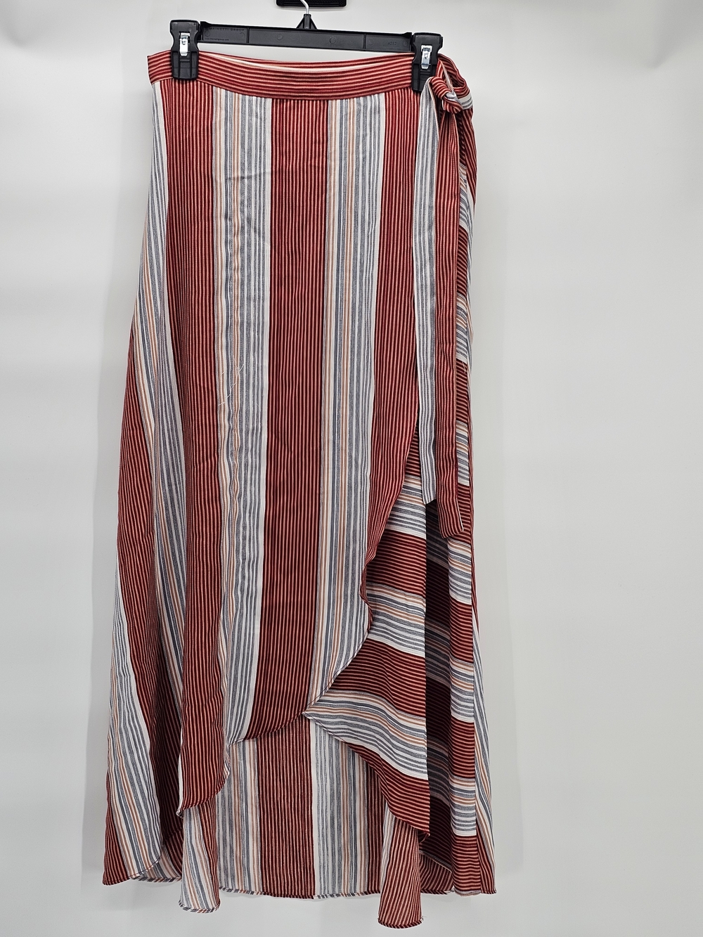 Striped Red Wrap Maxi Skirt